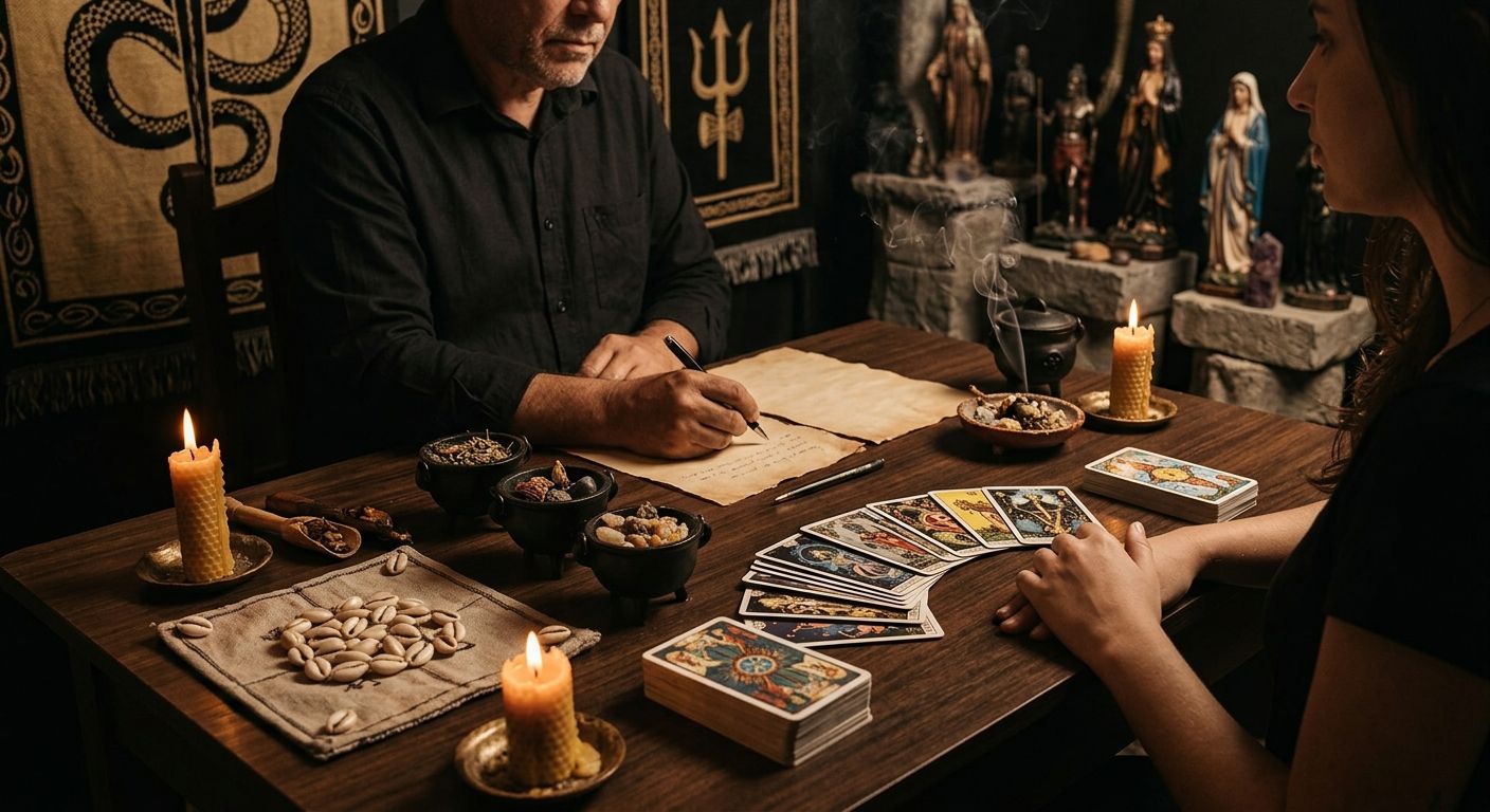 aConsulta espiritual com cartãs de tarô e velas – Templo da Serpente Negra